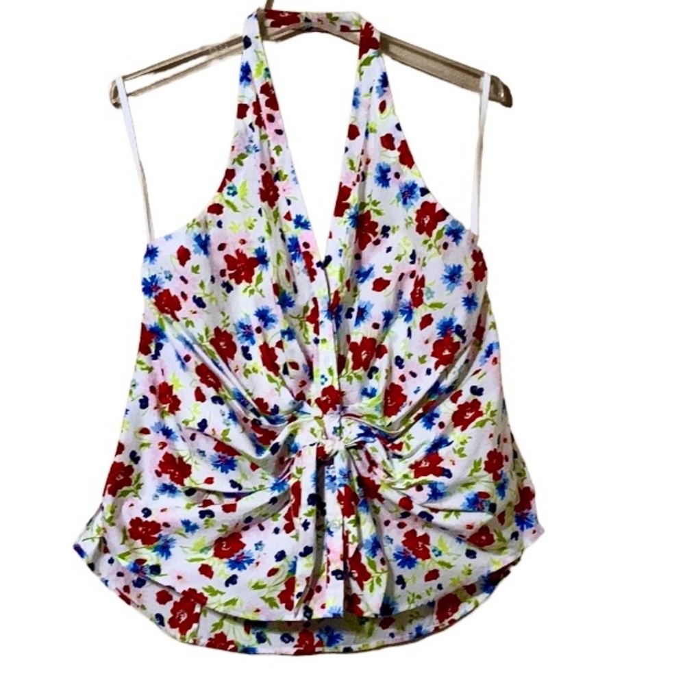 Veronica Beard Vea Tie Front Floral Halter Top Size 14 - Picture 15 of 15